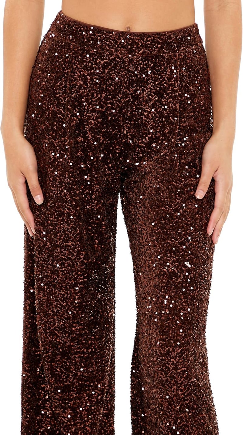 Womens Sequin Velvet High-Rise Pants